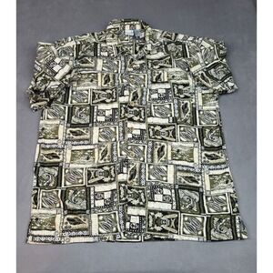 Ocean Pacific Hawaiian Shirt Mens XL Green‎ AOP Aztec Geometric Lightweight Camp